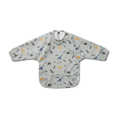 LIEWOOD - Cape bib for baby - dino dove blue mix - long sleeves and water repellent