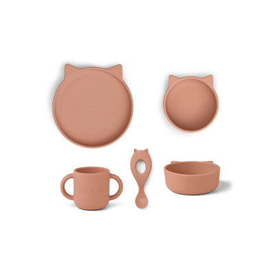 LIEWOOD - silicon tableware set for kids - cat dark pink - unbreakkable and cute
