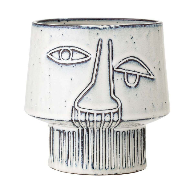 Grey Sir Stoneware Face Plant Pot from Bloomingville
