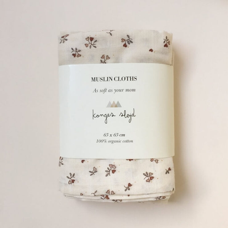 KONGES SLOJD - Set of 3 baby swaddles in organic cotton - Floral pink