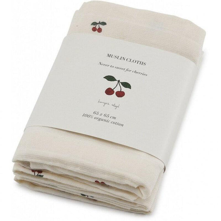 KONGES SLOJD - Set of 3 baby swaddles in organic cotton - Cherry print