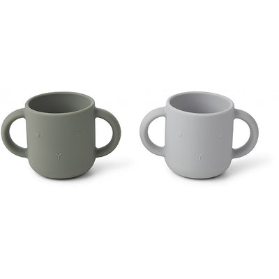 LIEWOOD - Set of 2 silicon cups with handles 100% BPA free silicon - Dark green and grey