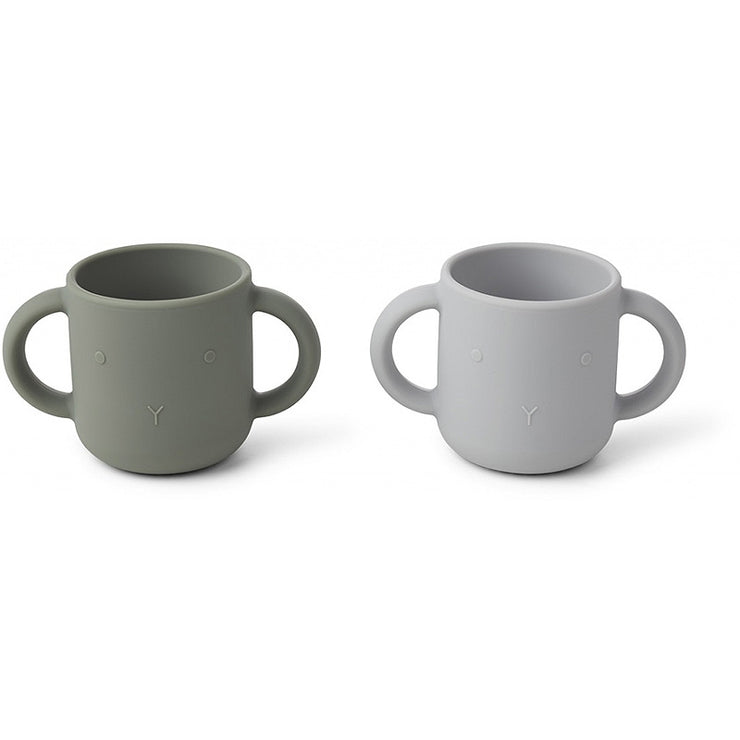 LIEWOOD - Set of 2 silicon cups with handles 100% BPA free silicon - Dark green and grey