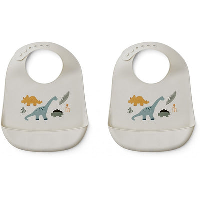 LIEWOOD - Set of 2 silicon bibs with catch-all pocket at the bottom - Dino mix