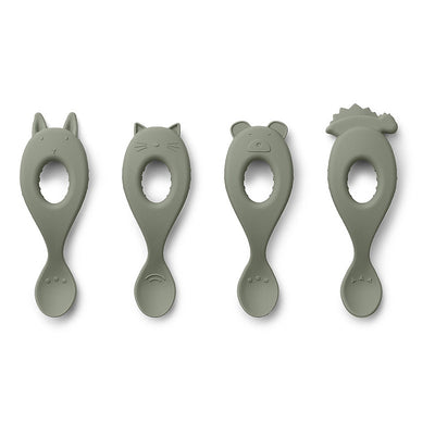 LIEWOOD - Set of silicon spoons without BPA with animal design - Dark green