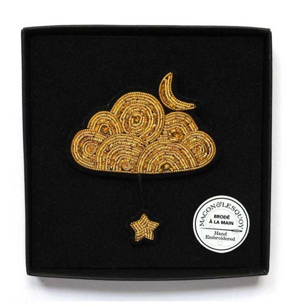 MACON & LESQUOY - Hand embroidered brooch - Gold cloud and star - Box