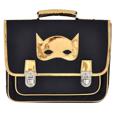 Your child will be able to go to school as a true superhero thanks to this black satchel from Caramel & Cie and its great golden mask pattern!