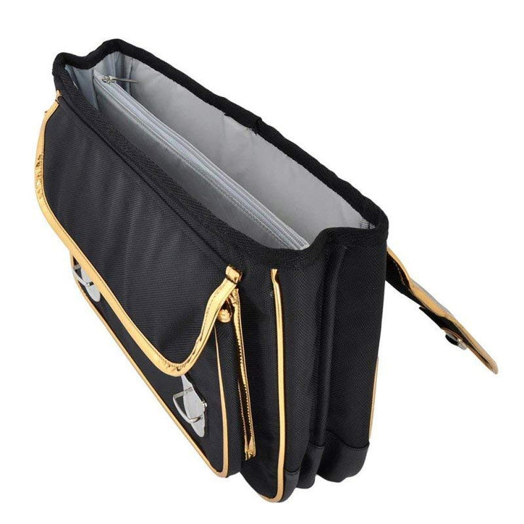 Your child will be able to go to school as a true superhero thanks to this black satchel from Caramel & Cie and its great golden mask pattern!