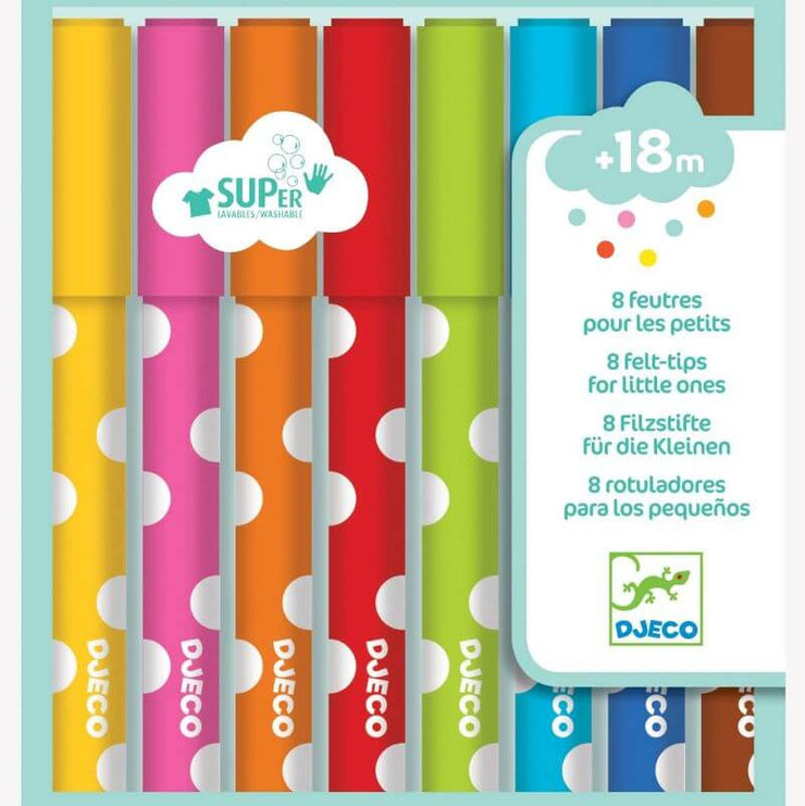 DJECO - 8 felt pens - adpated to small hands and safe for kids - easy to wash