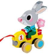 Djeco - wooden pull-along toy - roulapic cute rabbit with flower 