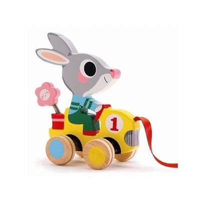 Djeco - wooden pull-along toy - roulapic cute rabbit with flower 