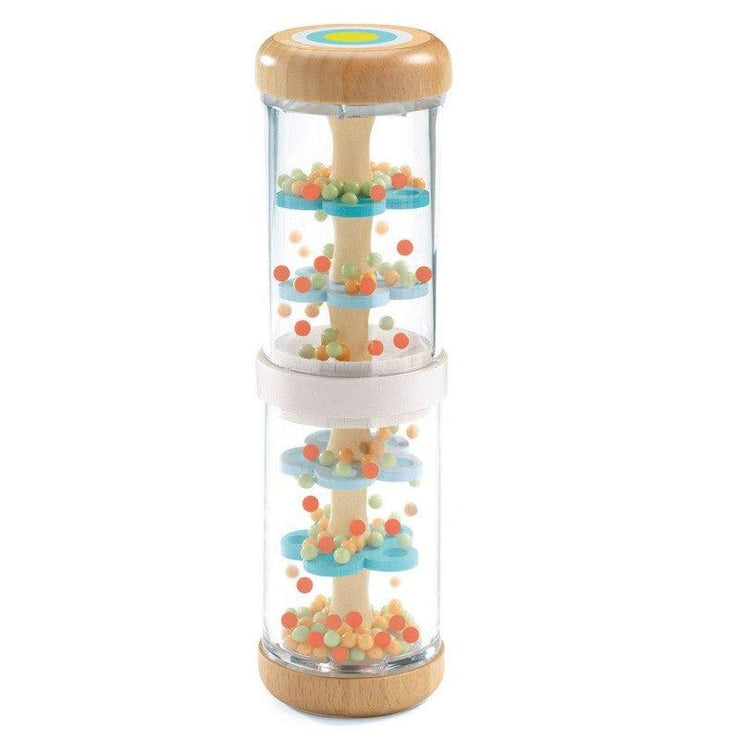 This nice wood and plastic rainstick has been designed by Djeco to help baby discover the world. It can either be flipped or shaken, to create different sounds.