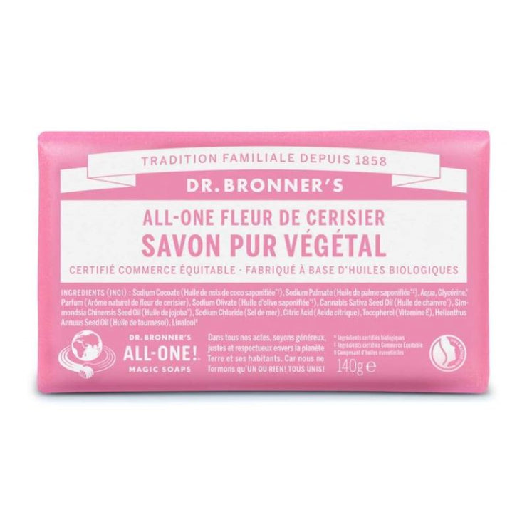 Dr. Bronner's - solid soap 18 in 1 - cherry blossom - cute and vintage packaging - vegan, organic and faire trade soap respectful of the skin and environment