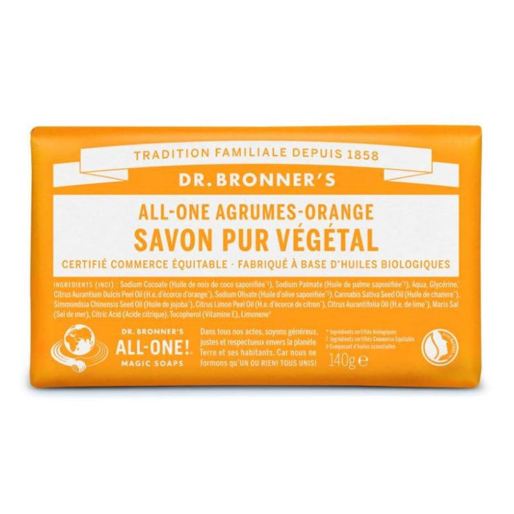 Dr. Bronner's - solid soap 18 in 1 - citrus and orange scent - organic and faire traid products - ecofriendly and safe