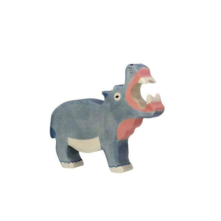 Handmade Wooden Hippopotamus with open mouth