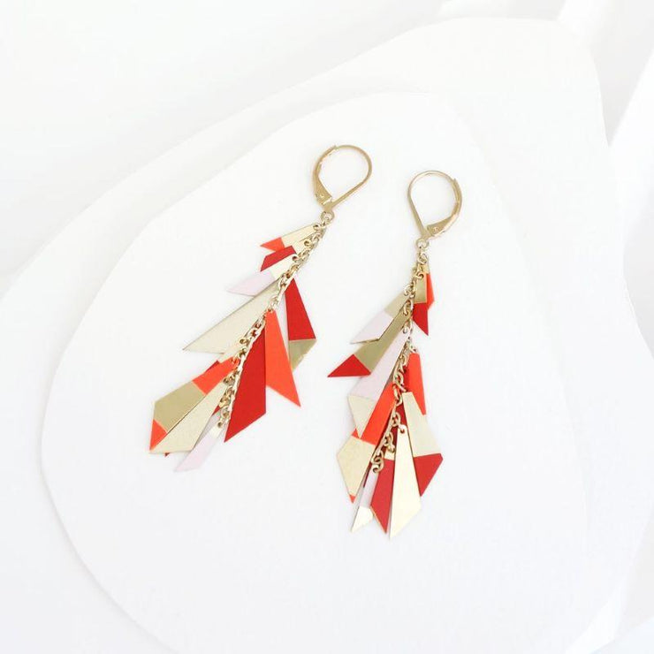 Sioux earrings - Light pink, tangerine and carmine