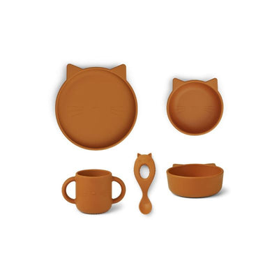 LIEWOOD - kids silicon tableware set - cat mustard - unbreakkable and cute 