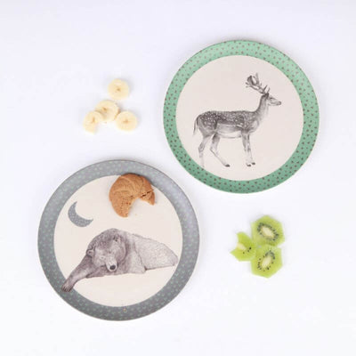LOVE MAE - Set of 4 bamboo plates for kids - deer & bear - sustainable and unbreakable