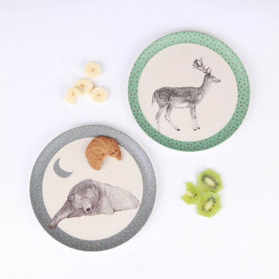 LOVE MAE - Set of 4 bamboo plates for kids - deer & bear - sustainable and unbreakable