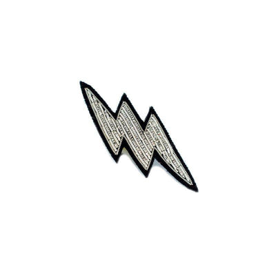 Embroidered brooch - Small silver lightning