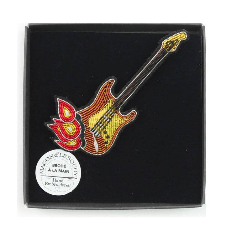 Embroidered brooch - Burning guitar