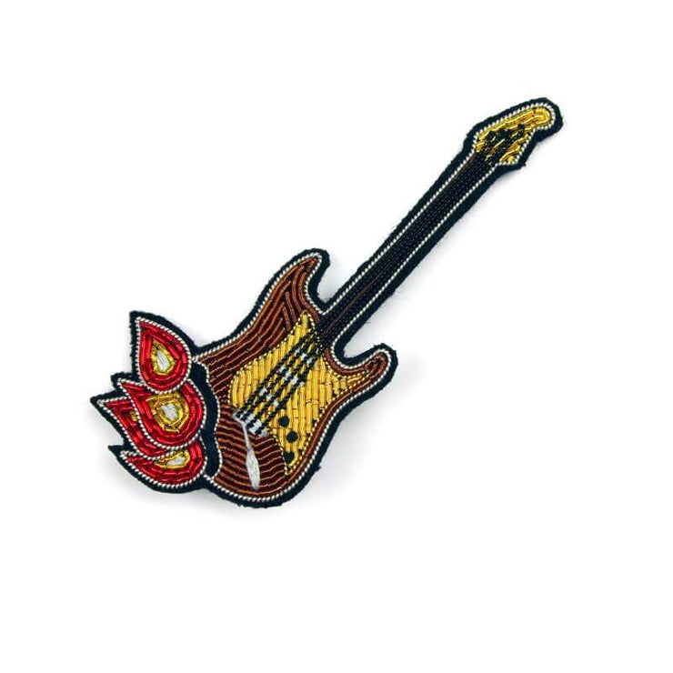 Embroidered brooch - Burning guitar