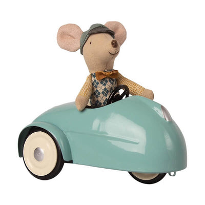 MAILEG - Big brother mouse - blue garage with wooden car - vintage and cute toy