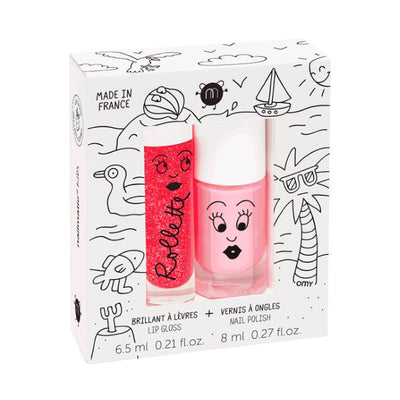 NAILMATIC KIDS - Fairytales - rolette lip gloss strawberry and Polly nailpolish duo set
