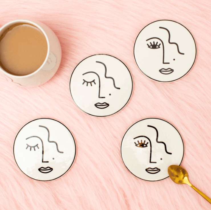 SASS AND BELLE - Abstract face coasters - set of 4 - original tableware element