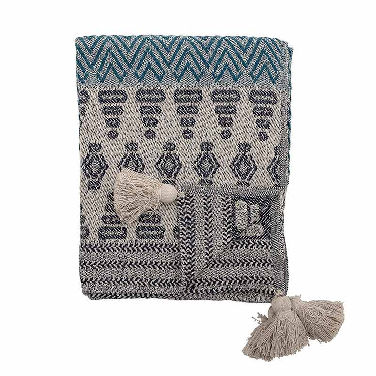 Throw in recycled cotton - Blue and white