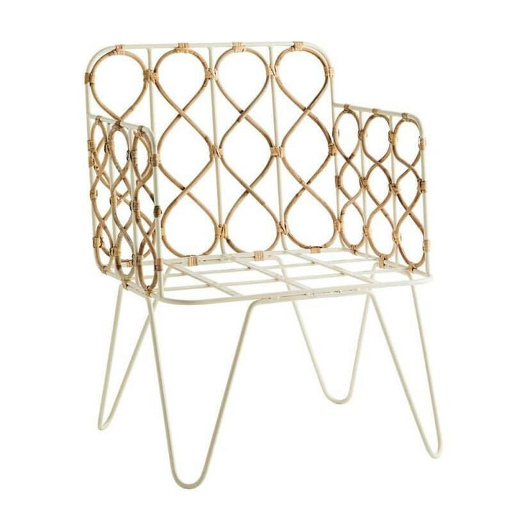 MADAM STOLTZ - Armchair in white metal and bamboo cane