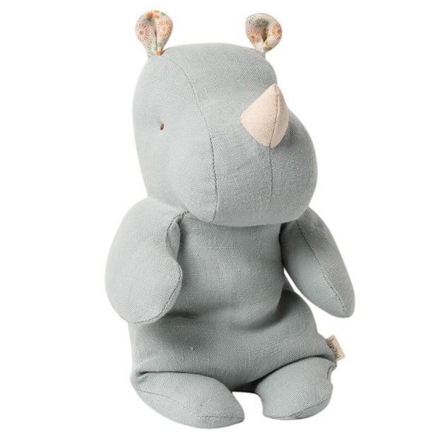 MAILEG - Rhino soft toy in linen and cotton -Grey/Blue