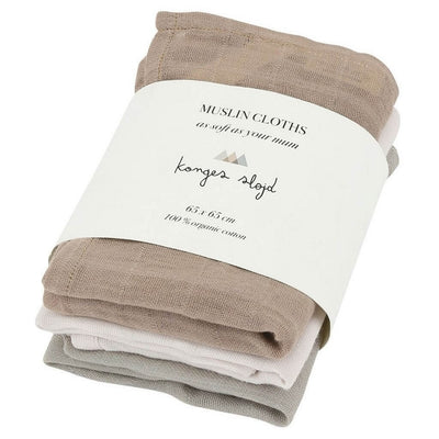 KONGES SLOJD - Set of 3 baby muslin cloths in organic cotton - Rose Dust