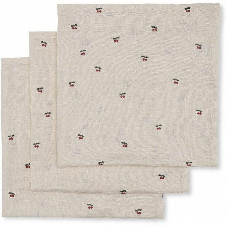 KONGES SLOJD - Set of 3 baby muslin cloths in organic cotton - Cherry print