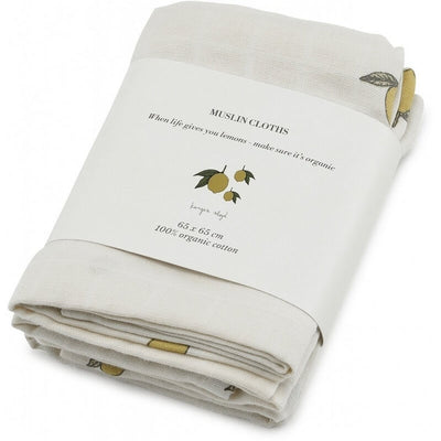 KONGES SLOJD - Set of 3 baby muslin cloths in organic cotton - Lemon print