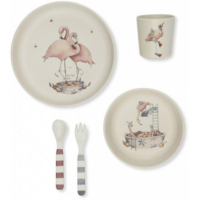 KONGES SLOJD - Pink flamingo dinner set - Bamboo and melamine