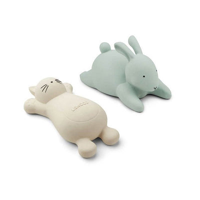 LIEWOOD - Ruber bath toys - White cat and green rabbit