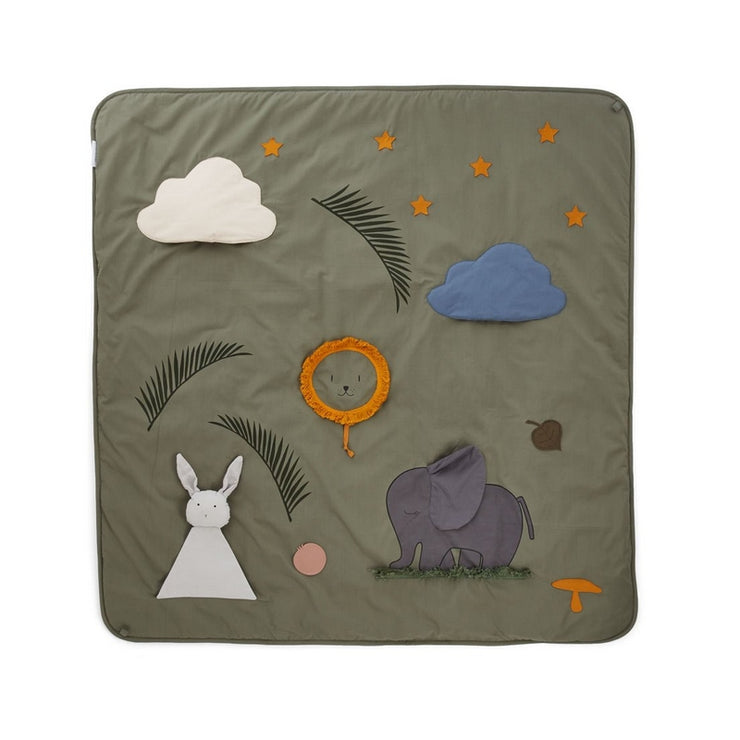 LIEWOOD - Glenn activity blanket in organic cotton with animals accessories and activties - Green
