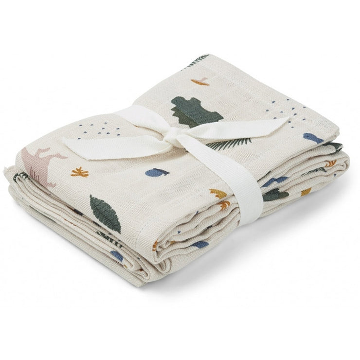 LIEWOOD Set of 2 organic cotton swaddles Dinosaurs French