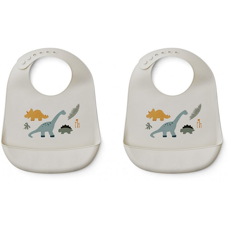 LIEWOOD - Set of 2 silicon bibs with catch-all pocket at the bottom - Dino mix