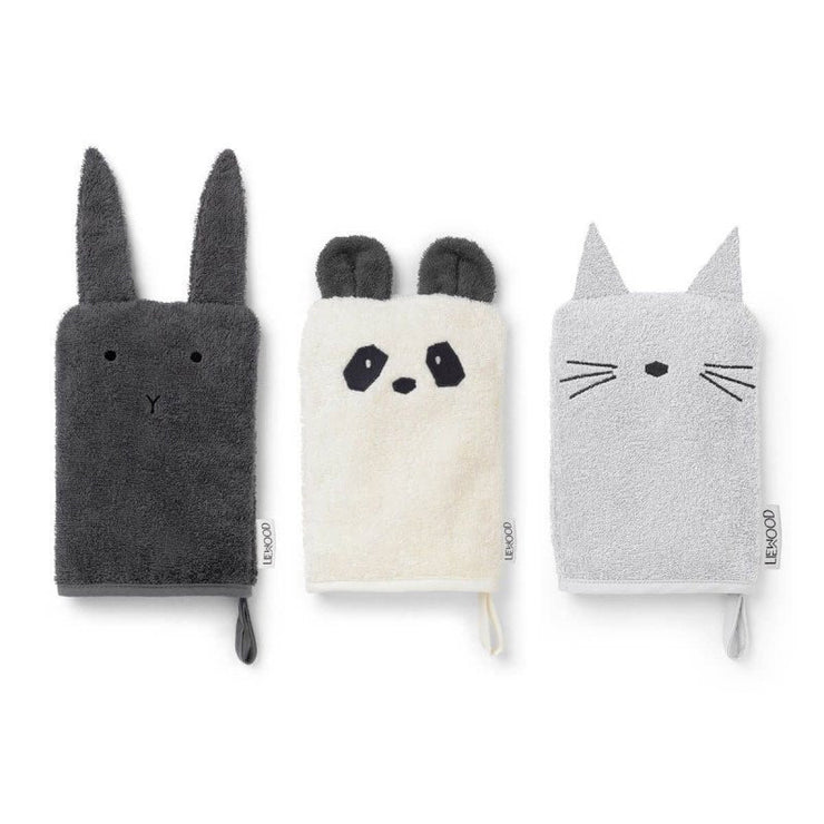 LIEWOOD - Set of three washcloths made in organic cotton - Animals shape