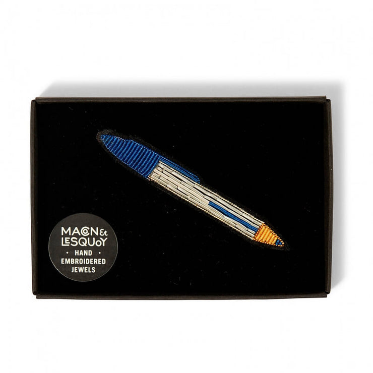 Embroidered brooch - Blue ball-pen