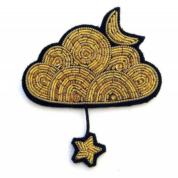 MACON & LESQUOY - Hand embroidered brooch - Gold cloud and star