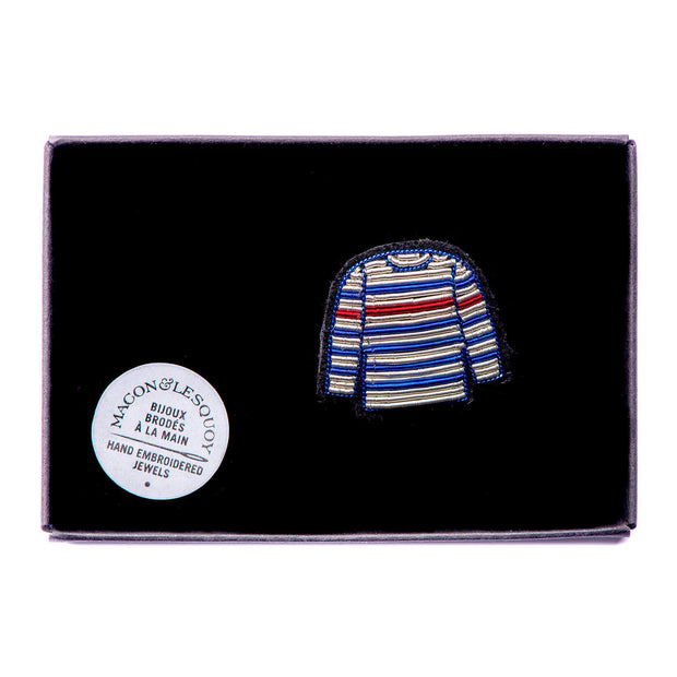 MACON & LESQUOY - Hand embroidered brooch - Striped sweater - Box