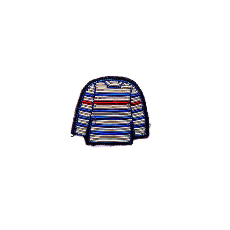 MACON & LESQUOY - Hand embroidered brooch - Striped sweater