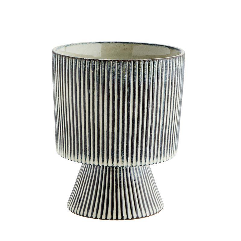 madam stoltz plant pot MADAM STOLTZ - Stoneware blue and white striped planter