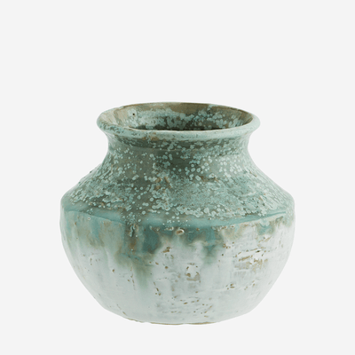 Small stoneware vase - Green and white