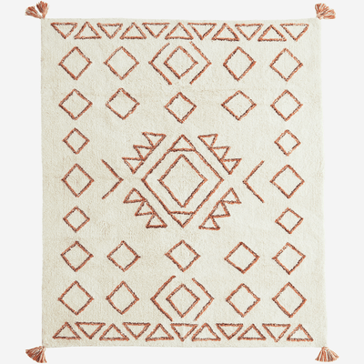 Geometric rug - White and orange