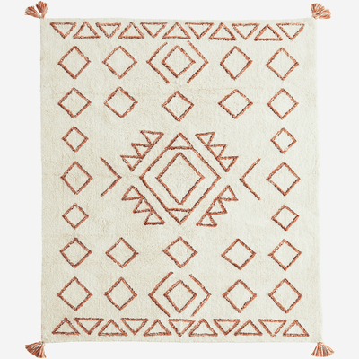 Geometric rug - White and orange