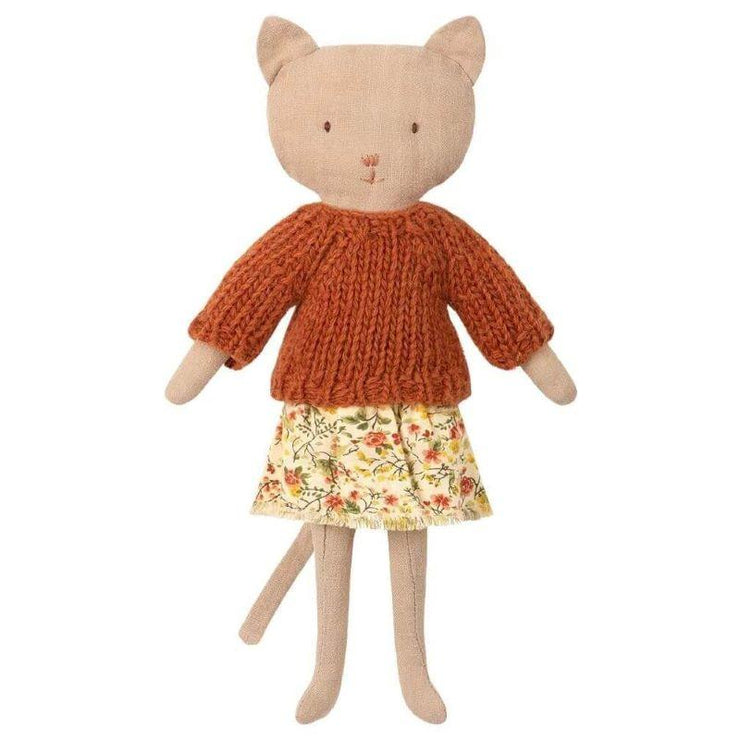 MAILEG - Kitten doll with floral skirt and knit